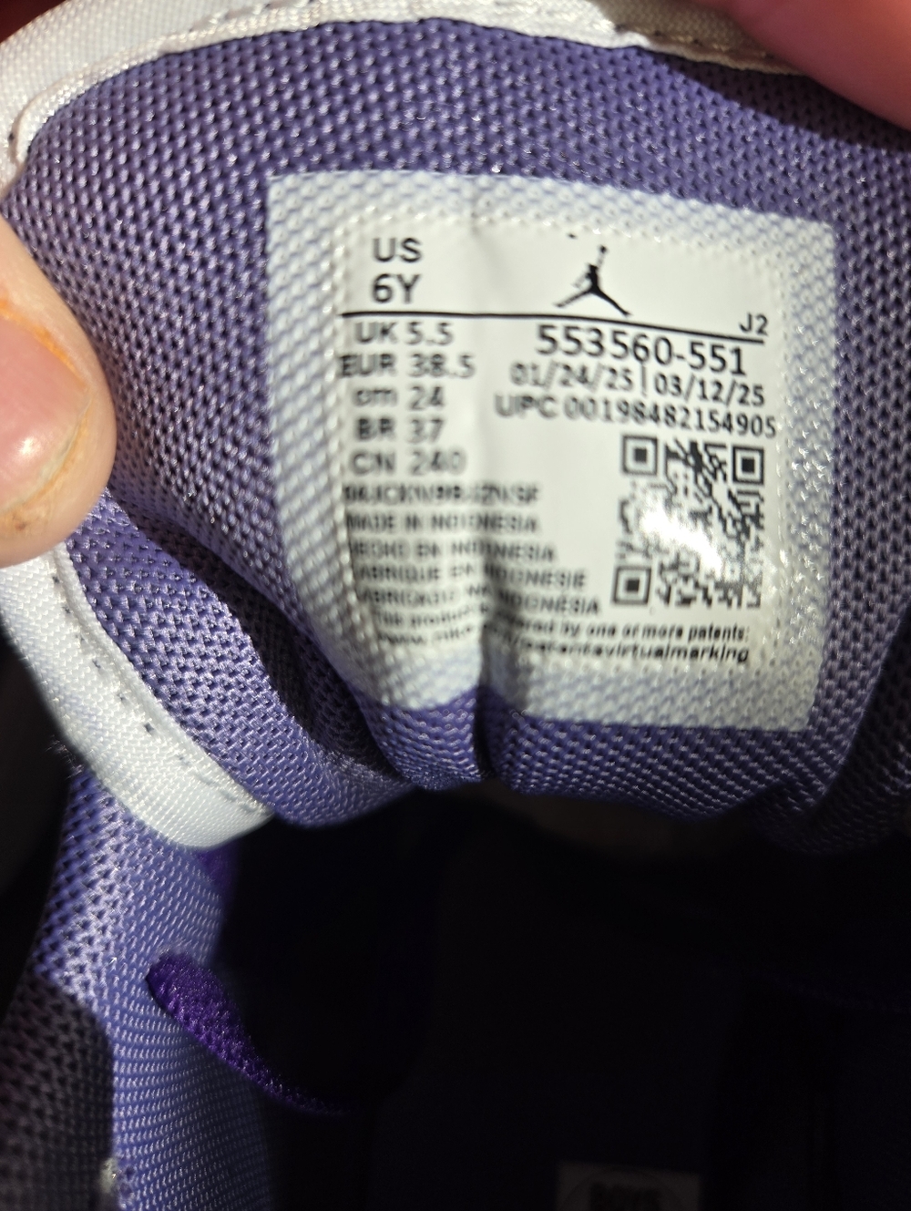 Air Jordan 1 Low GS Court Purple 553560-551 Youth Size 6Womens 7.5 New - Picture 7 of 11